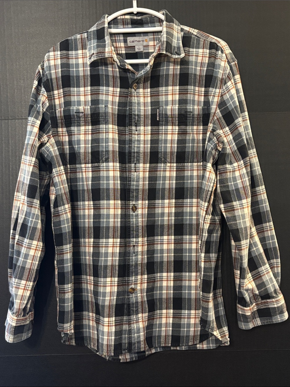 Carhartt Men’s Blue, White & Brown Plaid Button-Down Shirt